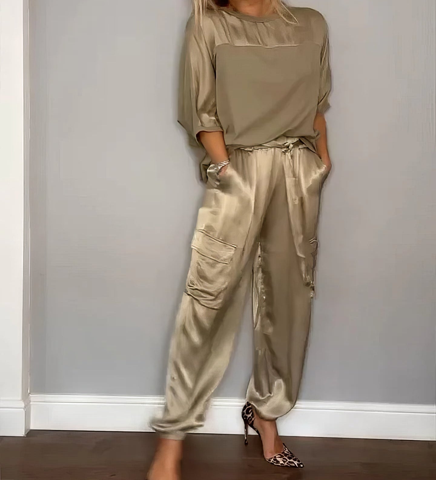 AMELIA | Stylish Two-Piece Blouse and Cargo Pants Set