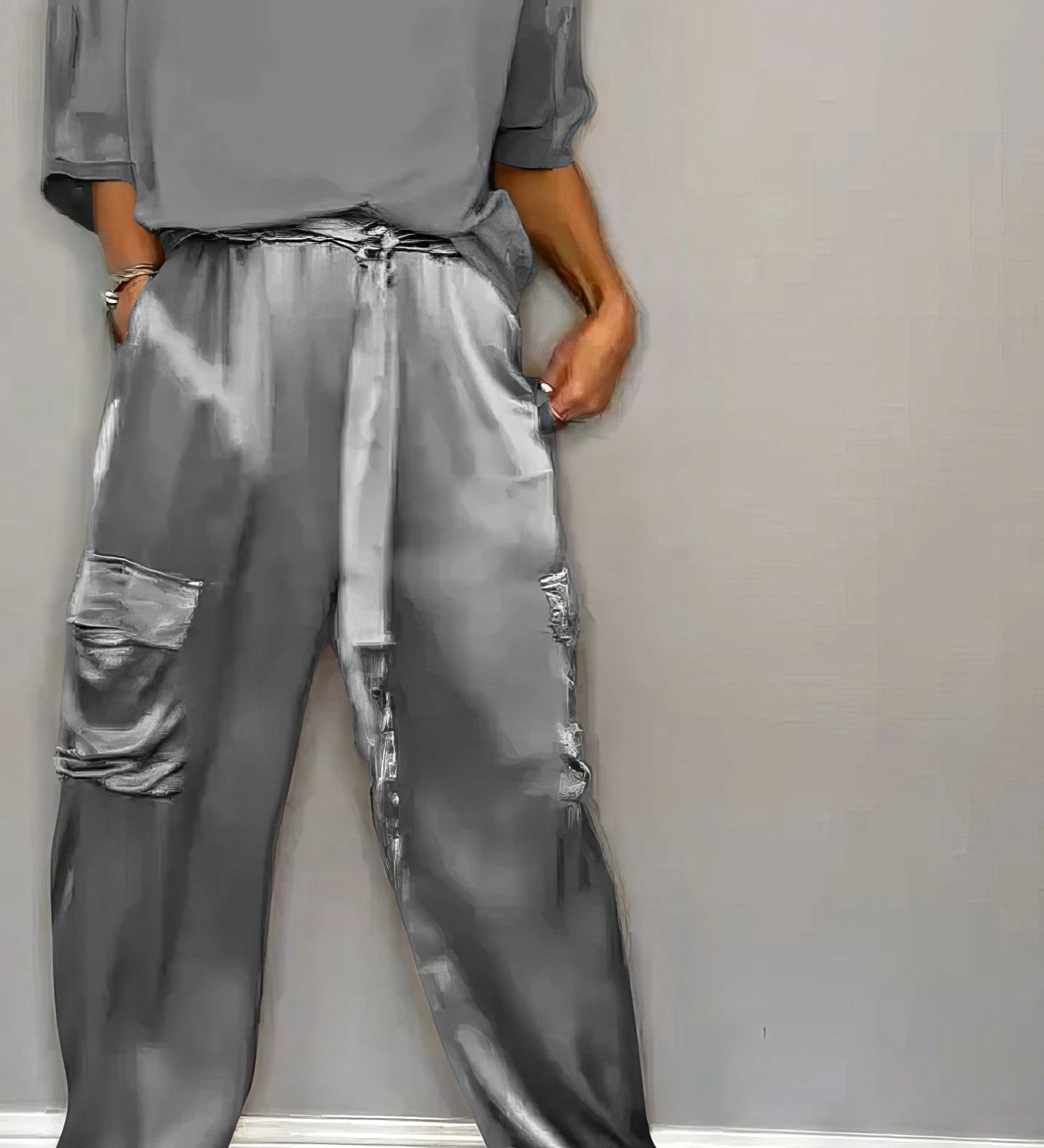 AMELIA | Stylish Two-Piece Blouse and Cargo Pants Set